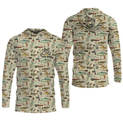 Maxcorners Fishing Gear Items SPF Long Sleeve Shirts, Custom Fishing Shirt, Men Long Sleeve Shirt