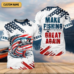Maxcorners Make Fishing Great Again Patriotic Fishing Shirt, Red White Blue SPF Shirt For Men, Fishing Shirts For Men