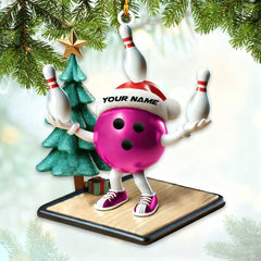 Maxcorners Custom Name Pink Bowling Personalized Acrylic Ornament Bowling Lover Christmas Gift MT1611