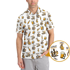 Maxcorners Pattern Golf And Beer Polos, Funny Golf Shirt, Crazy Golf Shirts For Men's