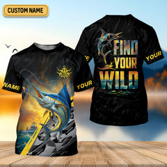 Maxcorners Find Your Wild Swordfish Fishing SPF Shirt For Men, Gift For Fisherman, Men's Fishing Shirt