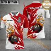Maxcorners Ball 8 Rot Fire Billiard Jersey Multicolor Options Personalized Name, Team Name 3D Polo Shirt (4 Colors)