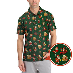 Maxcorners Funny Christmas Golf Shirt For Men, Pattern Golf Shirt , Golf And Beer Shirt For Golfer