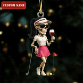 Maxcorners Female Skeleton Golfer Golf Wine Acrylic Ornaments, Golf Christmas Gifts, Funny Golf Presents LM1611