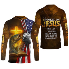 Maxcorners Hooked On Jesus Mark 1:17 Fishing UPF Shirts, Jesus Fishing Shirt, Fishing Shirt For Men