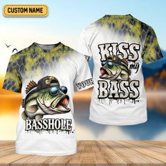 Maxcorners Basshole Kiss My Bass Fishing UPF Shirts, Funny Fishing Shirt, Fishing Shirts For Men