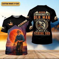 Maxcorners Never Underestimate An Old Man With A Fishing Rod Funny Fishing Shirt, SPF Shirt For Men, Gift For Fisherman