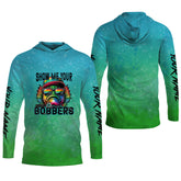 Maxcorners Show Me Your Bobbers Shirt, Green Blue Neon Men Fishing Shirt, Funny Fishing Shirt, SPF Shirt