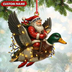 Maxcorners Personalized Santa Riding Duck Ornament, Custom Name Christmas Gift for Hunters LM0411