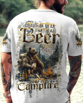 Maxcorners Life Is Better With A Beer And A Campfire Bear All Over Print LM2101