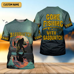 Maxcorners Gone Fishing With Sasquatch Bassquatch Fishing UPF Shirts, Fishing Gifts For Men, Men's Fishing Shirt