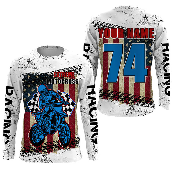 Maxcorners Personalized Motocross jersey for kid adult UPF30+ Patriotic dirt bike shirt American Flag LM2809