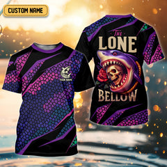 Maxcorners The Lone Below Shark And Skull Purple Fishing Shirt, SPF Shirt For Men, Men's Fishing Shirt