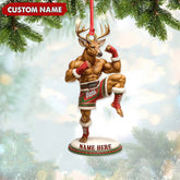 Maxcorners Custom Name Muay Thai Deer Ornament, Funny Boxing Deer Christmas Decoration LM0411