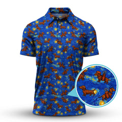 Maxcorners Pattern Golf Shirt For Golfer, Dachshund Golf Shirt, Starry Night Dachshund Golf Shirt For Men