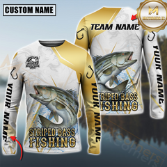 Maxcorners Striped Bass Fishing Lightweight Performance Shirt For Anglers Personalized Name, Team Name 3D Long Sleeve Shirt
