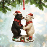 Maxcorners Christmas Bear Couple Figurine Acrylic Ornament – Cute Holiday Decor for Couples, Polar and Brown Bear Love Statue, Romantic Christmas Gift for Him or Her
