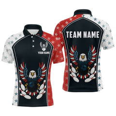 Maxcorners Eagel American Flag Bowling Custom Men Bowling Shirt Polo & Quarter-Zip Bowling Team Jerseys LM054