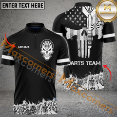 Maxcorners Darts Skull Eyes Mutilcolor Options Personalized Name, Team Name 3D Polo Shirt