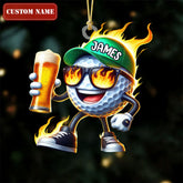 Maxcorners Hot Fire Funny Beer Golf Ball Acrylic Ornament, Golf Xmas Ornaments, Golf Christmas Gifts, Cool Golf Gift LM1611