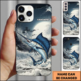 Maxcorners Marlin Fishing Moon Ocean Splash Personalized Name Phone Case