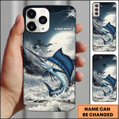 Maxcorners Marlin Fishing Moon Ocean Splash Personalized Name Phone Case