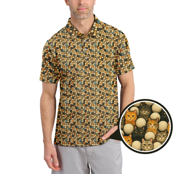 Maxcorners Funny Cat Golf Shirt For Golfer - Cat Pattern Golf Shirt - Golf Gift For Cat Lovers