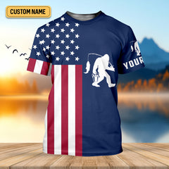 Maxcorners Bigfoot American Flag Patriotic Fishing Shirt, SPF Shirt For Men, Gift For Fisherman, Fishing Shirts For Men