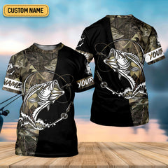 Maxcorners Camo Black Fishing UPF Shirts, Camouflage Fishing Shirts, Fishing Gifts For Men, Men's Fishing Shirt