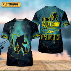 Maxcorners Gone Squatchin And Catching Night Forest Performance Fishing Shirts, SPF Shirt For Men, Gift For Fisherman