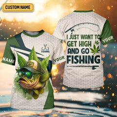 Maxcorners I Just Want To Get High And Go Fishing Largemouth Bass Fishing SPF Shirt For Men, Funny Fishing Shirt