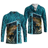 Maxcorners Teal Blue Tournament Fishing Shirts, SPF Long Sleeve Shirts, Fishing Shirts For Men