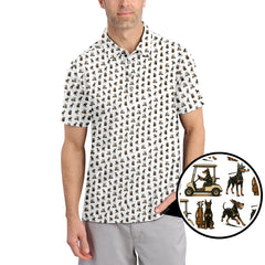 Maxcorners Doberman Pattern Golf Polos, Dog Golf Shirt For Golfers, Crazy Golf Shirts