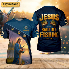 Maxcorners Jesus Said Go Fishing Funny Fishing Shirt, Christian Fishing SPF Shirt For Men, Men's Fishing Shirts Long Sleeve