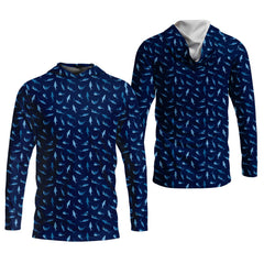 Maxcorners Shark Pattern Performance Fishing Shirts, SPF Shirt For Men, Hooded Fishing Shirt, Fishing Shirts For Men