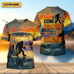 Maxcorners Gone Squatchin And Catchin UFO Bigfoot Fishing UPF Shirts, Fishing Gifts For Men, Fishing Shirts For Men
