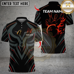 Maxcorners Bowling Golden Royal Flame Multicolor Customized Name, Team Name 3D Shirts