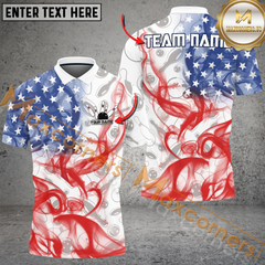 Maxcorners Smoke American Flag Bowling Jersey Customized Name, Team Name 3D Polo Shirt