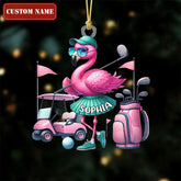 Maxcorners Custom Name Flamingo Golfing Acrylic Ornament, Golf Christmas Ornaments, Christmas Golf Gift LM1611