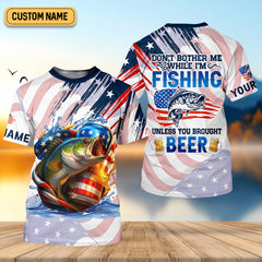Maxcorners Don't Bother Me While I'm Fishing Beer Patriotic Fishing Shirt, SPF Shirt For Men, Funny Fishing Shirt