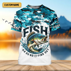 Maxcorners Mens Fish Around And Find Out T Shirt, Funny Fishing Shirt, Mens SPF Shirt, Fishing Gifts For Men, Bass Fishing