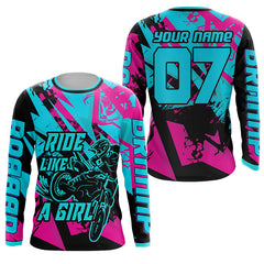 Maxcorners Ride Like A Girl Personalized MX Racing Jersey Girls Women Motocross Dirt Bike Long Sleeves LM2809