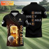 Maxcorners Golf And Beer Custom Men's Funny Graphic Golf Polo Shirt, Dad Golf Gift