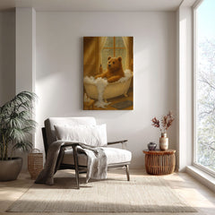 Maxcorners Cozy Bear Bath Canvas – Cute Animal Bathroom Wall Art LM2611