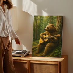 Maxcorners Guitar Bear Canvas Rustic Forest Animal Wall Art LM2611