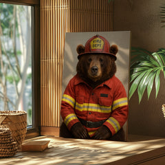 Maxcorners Firefighter Bear Canvas Heroic Animal Wall Art for Home & Office LM2611
