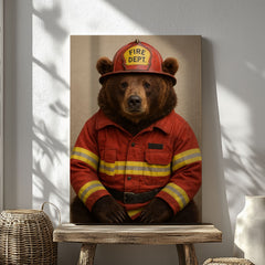 Maxcorners Firefighter Bear Canvas Heroic Animal Wall Art for Home & Office LM2611