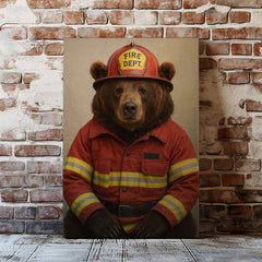 Maxcorners Firefighter Bear Canvas Heroic Animal Wall Art for Home & Office LM2611