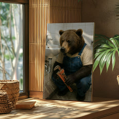 Maxcorners Plumber Bear Canvas Funny Handyman Bathroom Wall Art LM2611