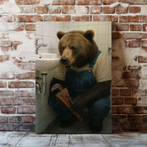 Maxcorners Plumber Bear Canvas Funny Handyman Bathroom Wall Art LM2611